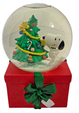 Peanuts Snoopy Woodstock Christmas Snow Globe Music Box Gift Present Base HTF